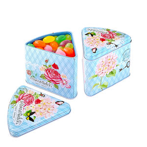 Contenedor <span class=keywords><strong>de</strong></span> latas en forma <span class=keywords><strong>de</strong></span> abanico personalizado Cajas <span class=keywords><strong>de</strong></span> hojalata triangulares Regalo Chocolate Candy Packaging Can Triangle Fan Shaped Metal Tin Box - Product Image 1