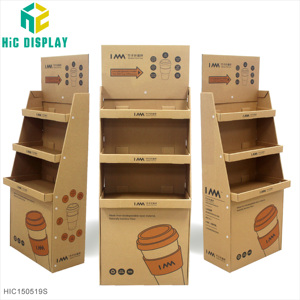 Hic tùy chỉnh 3 kệ khuyến mại carton cốc giấy hiển thị sàn đứng cho nhu cầu thiết yếu hàng ngày - Product Image 1
