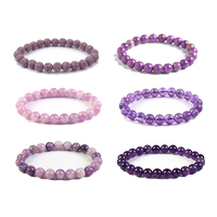 Bracelet en améthyste lavande véritable de couleur violette, bracelet en pierres de quartz fantôme violettes et de jade pour femmes