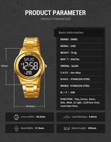 SKMEI # 2425 Luxuriöse Goldfarbene Digitale Sportuhr mit Edelstahlarmband für Herren Countdown-Timer LED-Hintergrundbeleuchtung Zeitmesser