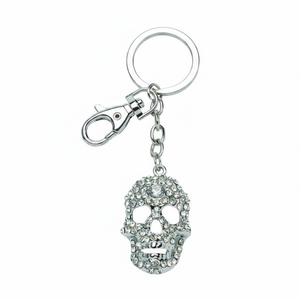 Portachiavi con teschio di cristallo con strass, catena in metallo tono argento e chiusura per donna e uomo, accessorio di moda - Product Image 2