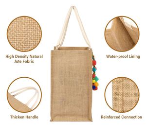 Sac fourre-tout en toile de jute avec poignées, sacs d'épicerie réutilisables imperméables pour cadeaux et voyages - Product Image 2