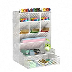 <b>Desk</b> Organizer with Drawer Office Supplies Accessories Storage Caddy Hanging <b>Wall</b> Shelf Metal Mesh 9 Compartments Pencil Holder - Product Image 1