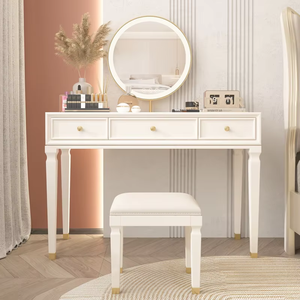Cómoda y tocador de madera maciza moderna de lujo con escritorio de maquillaje integrado y pantalla LED - Product Image 1
