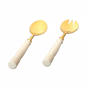 Precio de mercado confiable de juego de Servicio de ensalada chapado en oro de buena calidad con mango de hueso blanco disponible para proveedores mundiales - Product Image 1