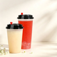 Gobelets jetables en PP haute transparence pour boissons, thé aux fruits, avec couvercle noir anti-fuite, pour usage commercial
