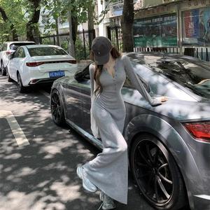 V-Neck Long Sleeve Bodycon Dress Women Natural Waist Simple Style Daily Wear City Commuting Casual Dress Spring Autumn 2025 - Product Image 5