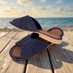 Sandalias Unisex de Rafia Tejida a Rayas, con Decoración Bordada, Punta Abierta, Transpirables, para Todas las Temporadas, de Verano, para Exteriores, de Cuero Genuino - Product Image 3