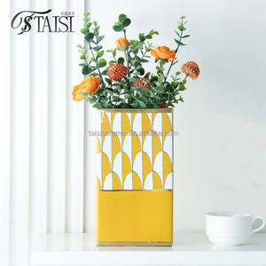 V275 Juego <span class=keywords><strong>de</strong></span> jarrones <span class=keywords><strong>de</strong></span> libros <span class=keywords><strong>de</strong></span> cerámica china amarilla Diseño Art Deco para decoración <span class=keywords><strong>de</strong></span> flores <span class=keywords><strong>de</strong></span> mesa moderna o antigua - Product Image 2