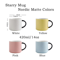 Benutzer definierte 13oz minimalist ische blau gelb rosa weiß Keramik gesprenkelte Kaffeetasse mit schwarzem Griff