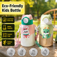 Botella de Agua Infantil de 600 ml con Logotipo Personalizado, Diseño de Dibujos Animados, Ecológica, con Tapa y Pajita, Antiderrames, para Deportes al Aire Libre, Regalo Escolar, Venta al Por Mayor