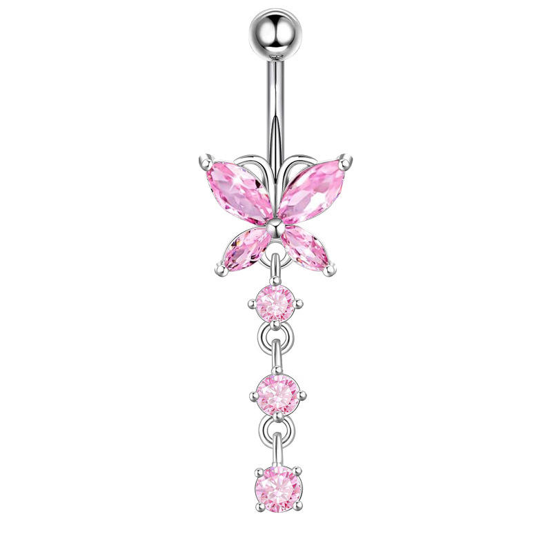 Argent+Un papillon zirconium rose