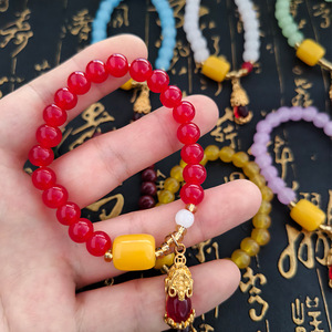 Pulsera de Jade PFT con Cuentas de Ágata y Calcedonia Pixiu - Estilo Étnico Unisex para Atraer la Riqueza y la <span class=keywords><strong>Buena</strong></span> Fortuna - Joyería de Regalo - Transmisión en Vivo - Product Image 3