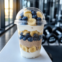 Cup Yogurt Parfait dengan Tutup Dome, Cup Oat Lapis Buah Sekali Pakai dari PET, Cetak Logo Kustom
