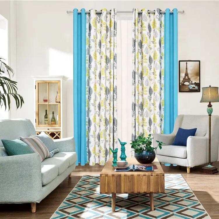 Cortinas de cortina para janelas, painéis de cortinas para sala de estar, estampa floral, moderna, azul-céu