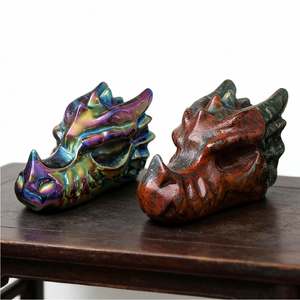 ขายส่งหินบลัดสโตนแอฟริกันและงานแกะสลักหัวกะโหลกมังกรเคลือบสีน้ำเงินม่วง ขนาด 5-7 ซม. ของตกแต่งบ้านและสำนักงานที่ไม่เหมือนใคร - Product Image 2