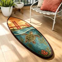 Tapis touffeté en forme de planche de surf, motif tortue de mer vintage, tapis de sol irrégulier en peluche pour salon, chambre à coucher, décoration intérieure