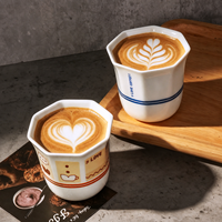 Tasse à café en céramique octogonale à large ouverture de 280 ml, portable, écologique, motif dessin animé, vente en gros pour la maison, le café et les voyages