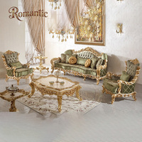 Ensemble de canapés de luxe en tissu et bois sculpté, style royal classique européen, or et argent, sur mesure pour salon
