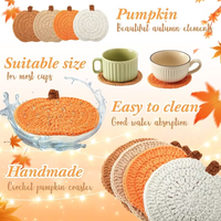 Sous-verres en forme de citrouille faits main au crochet, dessous de verre tricotés résistants à la chaleur, décoration de table d'automne pour Thanksgiving, sous-verres pour tasses à thé