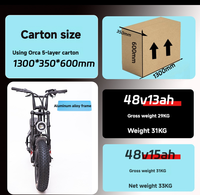 Vélo électrique à gros pneus avec moteur arrière, batterie au lithium 500W, vitesse maximale 45km/h, VTT électrique pour adultes, entrepôt international