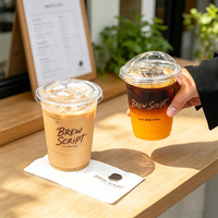 Gobelets à café en plastique PLA transparent biodégradable et recyclable avec couvercles plats/à bec verseur, logo personnalisé, 10/12/14/16/24 oz