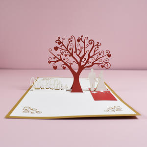 Carte cadeau en papier romantique personnalisée pour la Saint-Valentin, invitation <span class=keywords><strong>de</strong></span> <span class=keywords><strong>mariage</strong></span> rouge, carte <span class=keywords><strong>de</strong></span> vœux 3D pop-up pour anniversaire, couple sous un arbre en forme <span class=keywords><strong>de</strong></span> cœur - Product Image 3