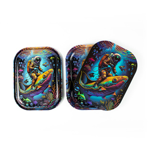 Custom Square Astronaut Metal <strong>Rolling</strong> Tray with Lid Serving &amp; Storage Set - Product Image 5