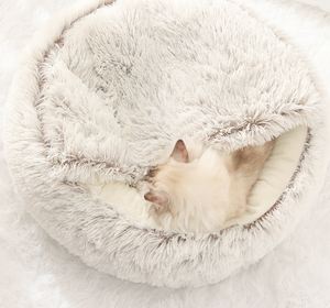 Cama para Mascotas de Interior Mediana-Grande, de Piel Sintética y Terciopelo, con Cubierta con Capucha, Base Ultrasuave Antideslizante, Lavable a Máquina, para Animales Pequeños - Product Image 6