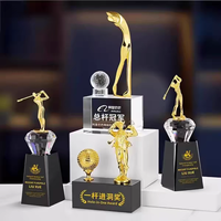 Trophée de golf personnalisé haut de gamme en métal et cristal pour tournoi de golf et championnat de club