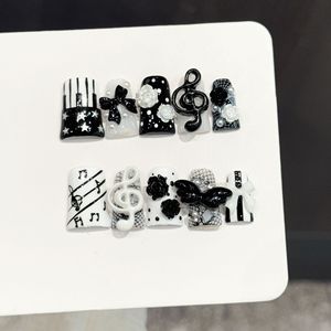 Nuevo Producto Lanzado, Composición Musical Rosa-Negro, Color Contrastante, Notas de Puntos de Polka, Uñas Hechas a Mano con Diseño de Pico de Pato Dulce y Moderno - Product Image 2