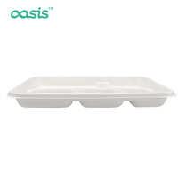 Barquette alimentaire Oasis jetable en bagasse, compostable et biodégradable, pour sushi, compatible micro-ondes 200°C, étanche et résistante à la graisse