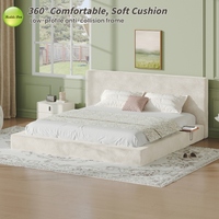 Lit minimaliste rembourré en tissu bouclé avec étagère latérale en tissu chenille pour chambre/appartement/villa