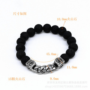 yunnique Volcanic Stone Beaded <b>Bracelet</b> 10mm Tibetan Silver Chain Unisex Jewelry - Product Image 2