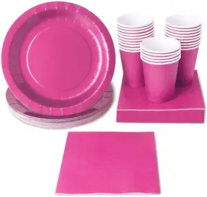 Shunli Dinnerware Set Solid Tableware Set Including Disposable Paper Plates Cups Napkins Cutlery Table Cover for Party Supplies