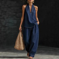Ensemble Femme Gilet en Jean Rétro Col V et Jean Large Taille Haute Nouvelle Collection Automne 2026 Vente en Gros pour Boutiques