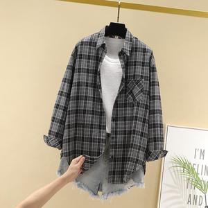 Blusa <span class=keywords><strong>de</strong></span> Franela a Cuadros Oversize para Mujer con Cuello Mao, Ajuste Holgado Casual, Abotonada, Estilo Urbano, 100% Fibra <span class=keywords><strong>de</strong></span> Bambú Antiarrugas - Product Image 4