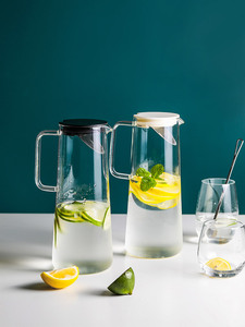 Carafe à eau en verre de 48 oz avec couvercle en acier inoxydable, carafe pour boissons froides, pichet à jus de citron - Product Image 2