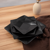 Assiettes à dîner en mélamine de la meilleure qualité Design carré moderne Durable 8 9 11 pouces Vaisselle de cuisine noire