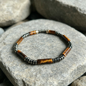 Bracelet ajustable en perles d'hématite œil de tigre, bijou en pierre, bracelet enroulé de fil, cadeau personnalisé - Product Image 4