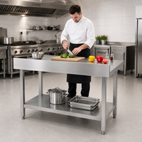 Table de travail en acier inoxydable à 2 niveaux, qualité export, 201/304 en option, qualité alimentaire, pieds carrés, pour préparation culinaire en supermarché