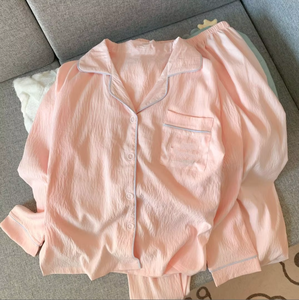 Femmes nouveau printemps automne Satin pyjamas Simple loisirs pantalons à manches longues taille élastique confortable nuage coton Homewear costume - Product Image 5