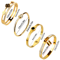 Ensemble de 4 bracelets tendance pour femme en acier inoxydable plaqué or 18 carats, avec fermoir trèfle à quatre feuilles et incrustations de strass en cristal, cadeau superposé