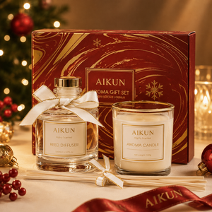 Aikun - Juego de Regalo de Difusor de Aroma y Vela Aromática con Aroma a Pino Festivo en Caja Verde Navideña para el Hogar, Embalaje OEM - Product Image 3