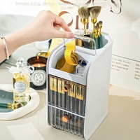 Organisateur de maquillage en plastique pour vanité, grande capacité, support pour pinceaux cosmétiques, anti-poussière, moderne et minimaliste pour bureau