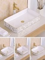 Lavabo rectangulaire de luxe moderne en céramique dorée avec égouttoir, à poser sur comptoir, pour salle de bain d'hôtel, vente en gros d'usine OEM ODM
