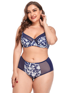 Sous-vêtements pour femmes Ensemble de soutien-gorge et culotte grande taille Soutien-gorge imprimé push up à armatures Soutien-gorge large à couverture complète ultra-mince - Product Image 4