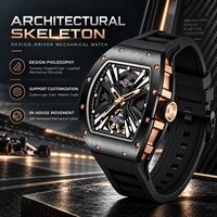 Montre mécanique squelette personnalisée pour homme, cadran ouvert, design de luxe, collection de montres-bracelets en gros pour marques de vente en ligne