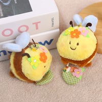 Porte-clés pendentif mini poupée abeille en peluche, motif panier floral, mignonne, pour sac de filles, vente en gros, rembourrage en coton PP, 14+