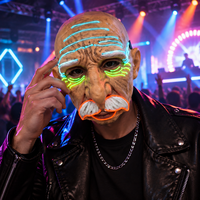 Masque réaliste de vieil homme à LED avec effet lumineux néon, masque de costume d'horreur pour Halloween, masque de cosplay cyberpunk pour adultes